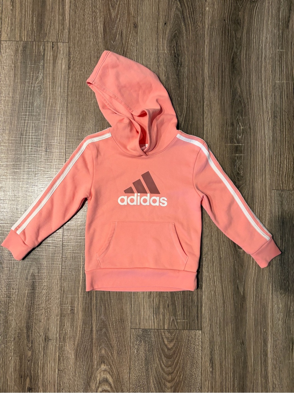 adidas Coral Pink Kids Hoodie with White 3-Stripes